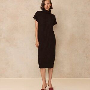 Lela Rose Black Midi mostly wool Turtleneck Dress